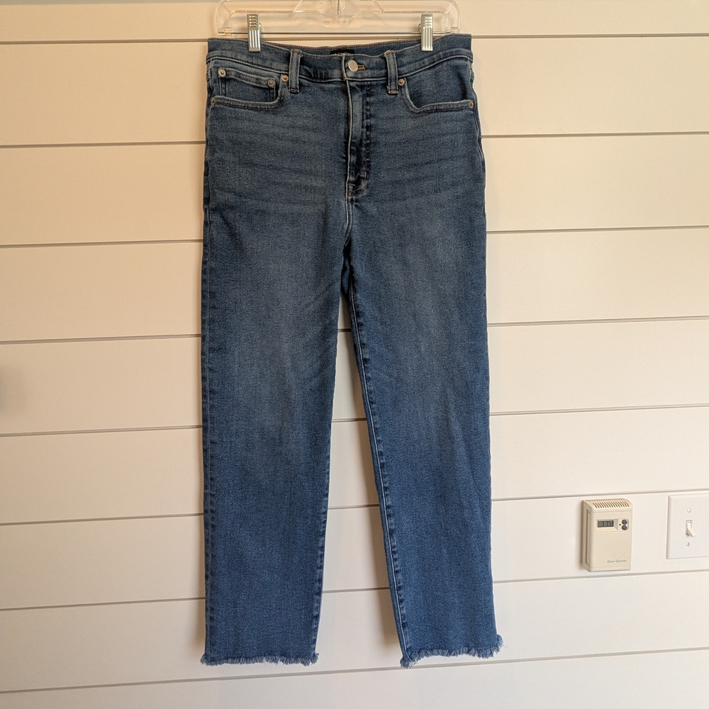 J.Crew Stovepipe Jeans Raw Hem Straight Leg Ankle High Rise Size 28 X 26 - Picture 2 of 13